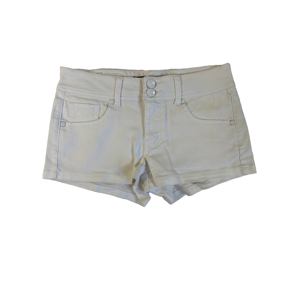 Reve Jeans Y2K Low Rise White Denim Shorts Women's Med Micro Mini Hot Pants